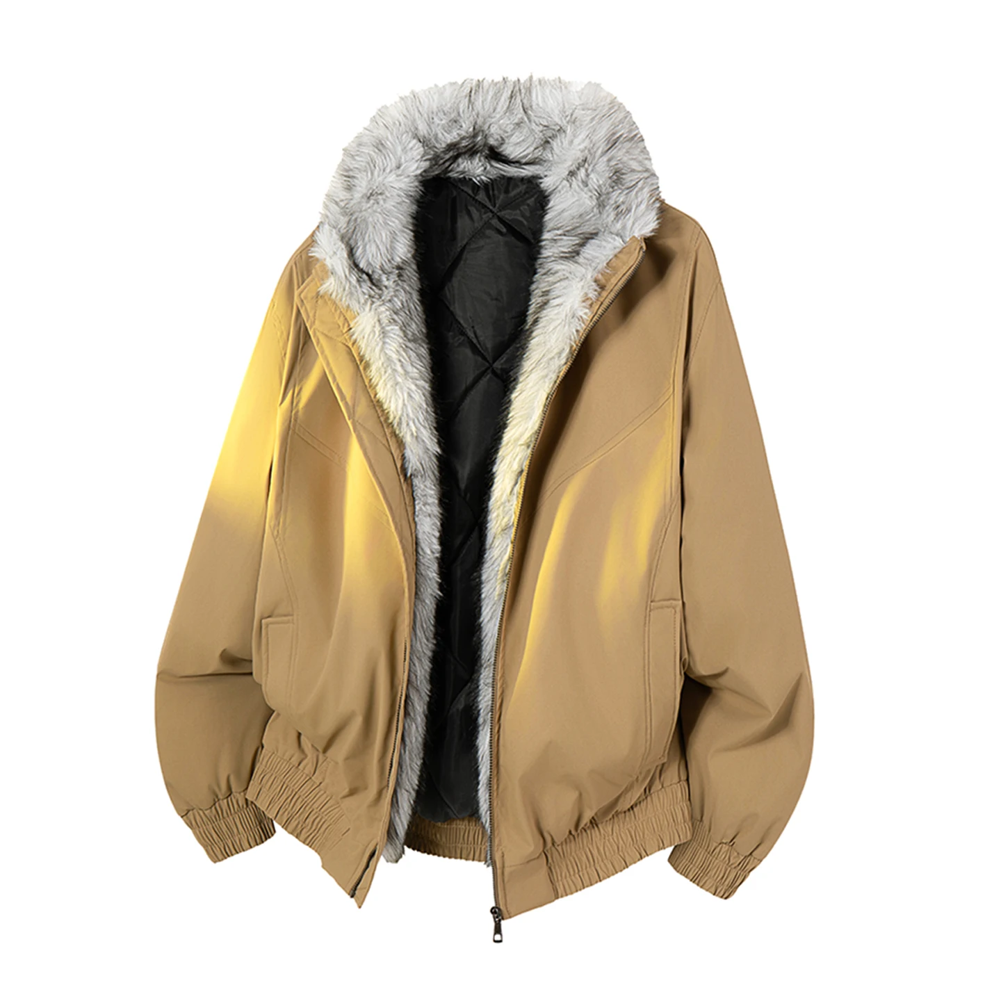 メンズ冬用フェイクファー裏地付きウィンドブレーカージャケット - Windbreaker Men Zip のレビューと価格