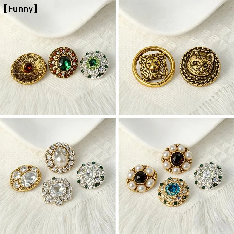 Vintage Colored Rhinestone Buttons With Antique Alloy Finish Perfect  For Clothes Coat Cardigan Sweater Needlework〔Funny〕