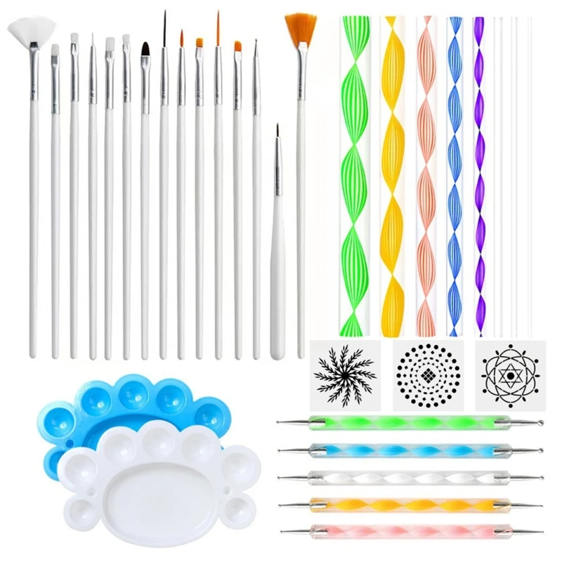 

33Pcs Mandala Dotting Tools for Painting on Canvas Rock and Stone, Mandala Painting Stencil Paint Brush and Palettes Set P9JD