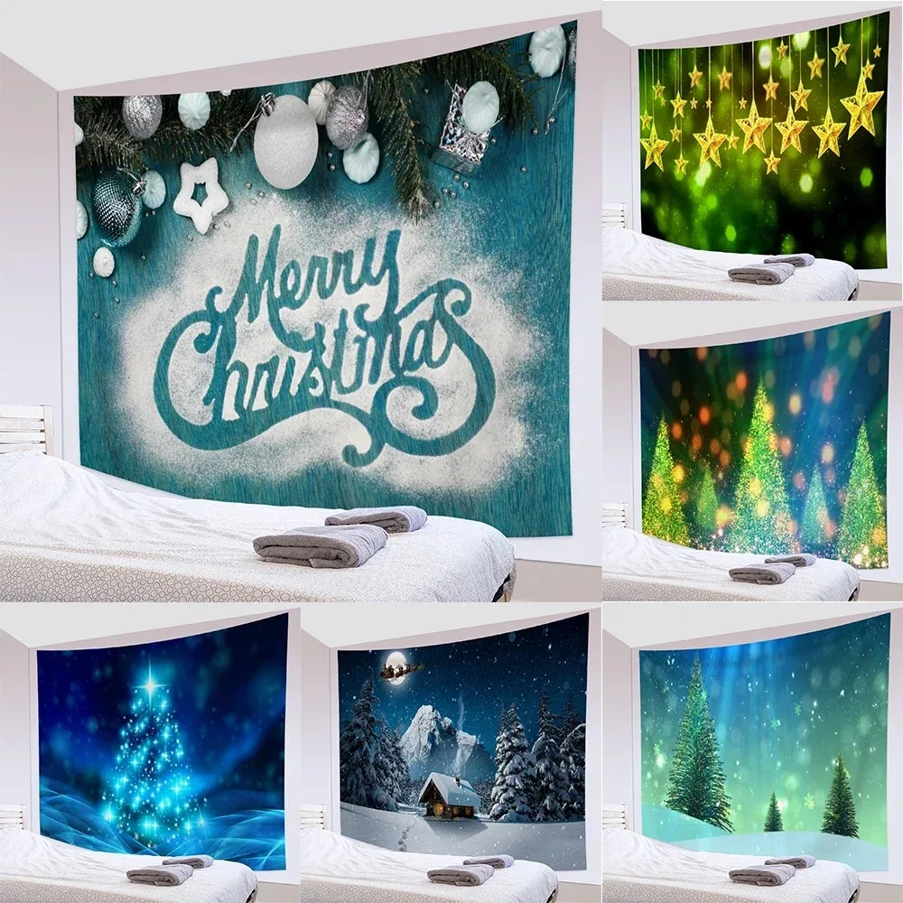 Christmas Elements Reindeer Snow Star Wall Tapestry Room  Decor Background Fabric Home