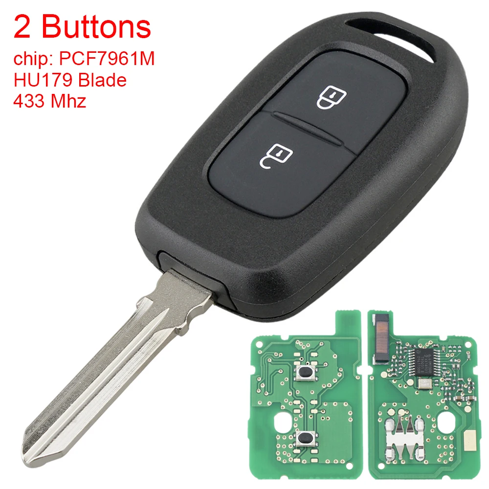 433MHz 2 Button Car Remote Key Shell Fob Case Fit for Renault Trafic Symbol Dacia Duster Logan Sandero PCF7961M Chip HU179 Blade