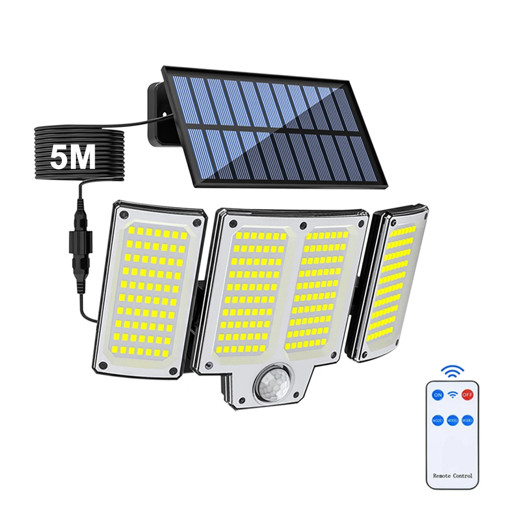 Lampe solaire extérieure à 280 LED avec détecteur de mouvement, projecteurs solaires avec télécommande, lumières de sécurité étanches IP65 pour l'extérieur