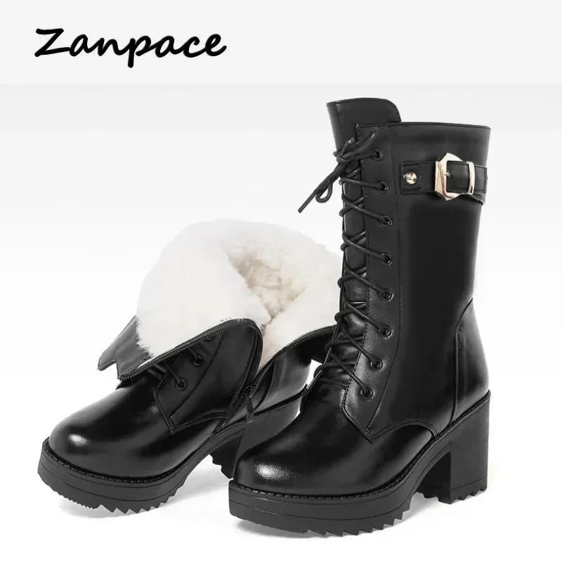 

Winter Women Boots 2024 Keep Warm High-heeled Womens Shoes Leather Platform Cotton Ladies Short Boots Womens 35-41 Snow Boots