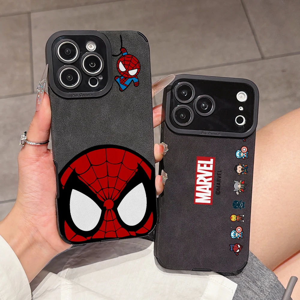 Coque de téléphone pour hommes avec motif d'araignées mignonnes pour Apple iPhone 18 17 Air 16 16e 15 14 Plus 13 12 11 Pro Max, coque de luxe en cuir texturé