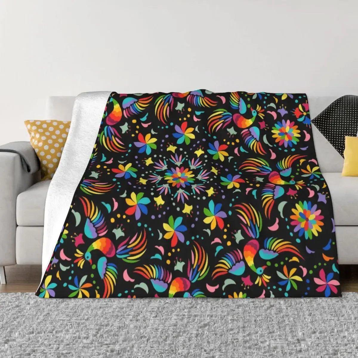 Mexican Floral Blankets Rainbow Birds Flowers Fuzzy Funny Breathable Throw Blankets for Home All Season