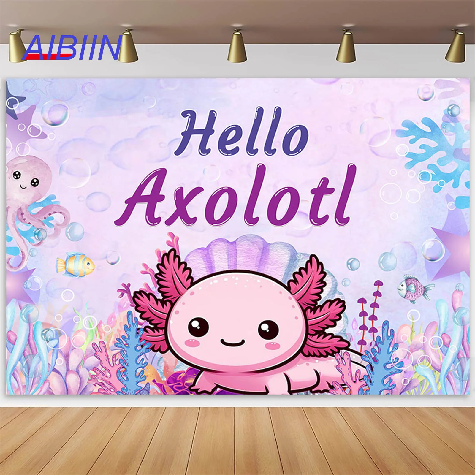 AIBIIN Baby Shower Photography Backdrop Hello Axolotl Cute Pet Animals Background Under the Sea Happy Birthday Party Decorations