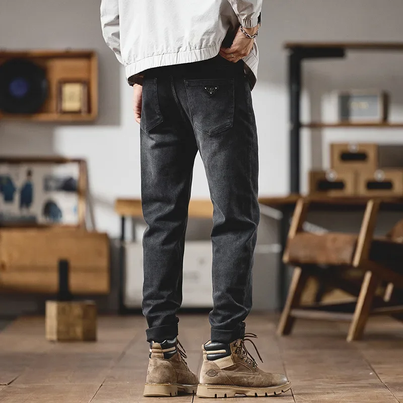 الراقية الرجال مستقيم الساق الجينز عارضة المألوف الثقيلة غسلها الخريف الشتاء الأعمال عارضة السراويل الطويلة