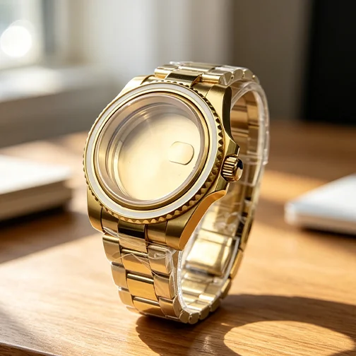 40mm Gold Plated Watch Case Set 316L Steel With Sapphire Glass Fits NH35A NH36A Movement 28.5mm Dial