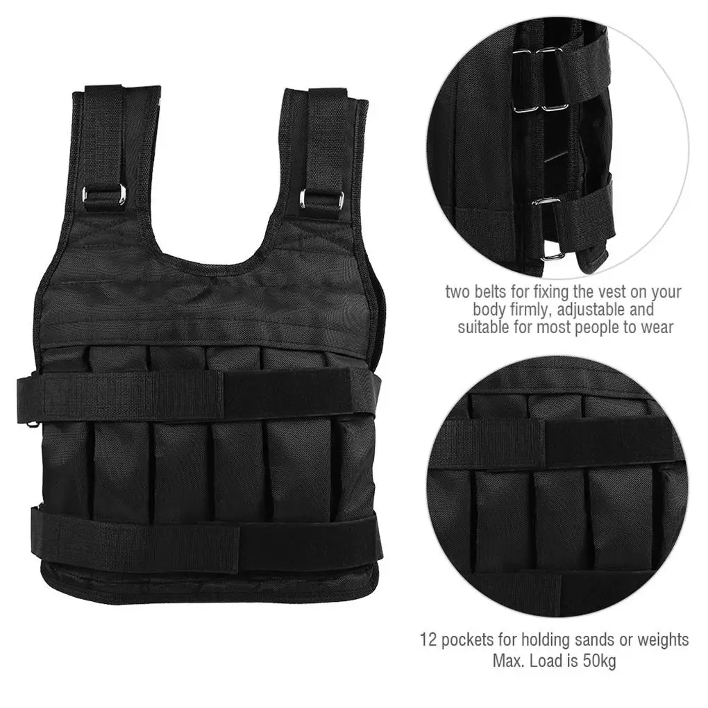 50kg Fitness Sports Weighted Vest Adjustable Workout Exercise Training Weight Bearing Clothes Strength Physical Training