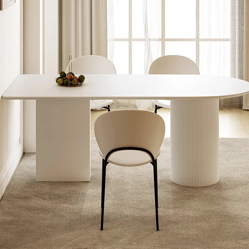 Nordic small apartment white table light luxury creative dining table French cream style restaurant household bright rock slab d