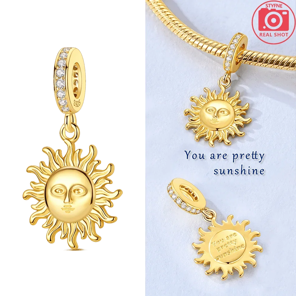 

Anniversary Original 925 Silver Blue Sun Eye Pendant Gold Sun Face Charms Beads Fit Bracelet Women Making Diy Fine Gift Jewelry