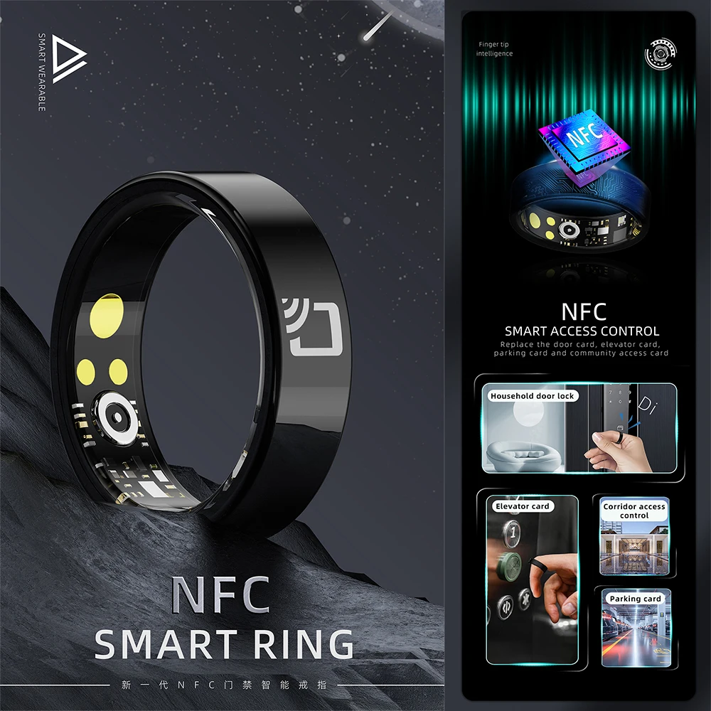 2025 R20 Keramik-Smart-Ring, NFC-Zugangskontrolle, 7 mm, ultradünn, für Männer und Frauen, Blutdruck, Sauerstoff, Herzfrequenz, IP68 wasserdicht