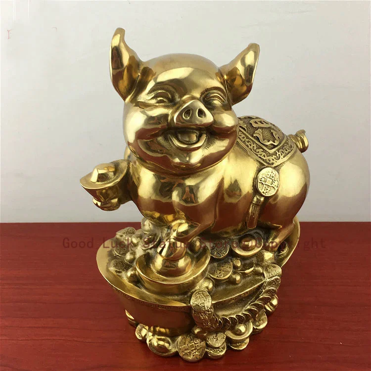 

GOOD LUCK HOME Shop Business Money Drawing Good luck Propitious Yuanbao Fortune pig FENG SHUI BRASS Sculpture Statue