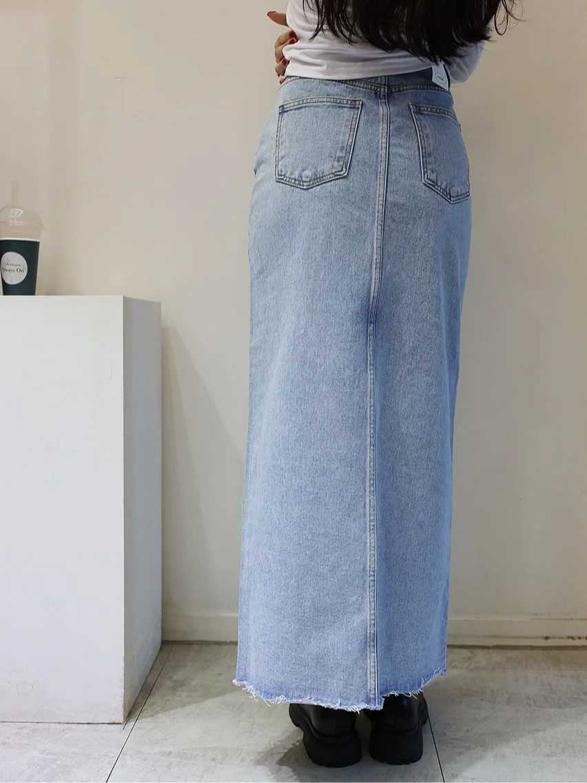 

Женская джинсовая юбка средней длины с высокой талией Ele в стиле ретро, цвет хлопка с разрезом спереди, 00% осенняя мода