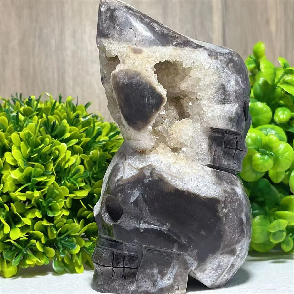 

Superposition Skull Crystal Natural Druzy Carving Reiki Mineral Quartz Spiritual Specimen Flash Reiki Home Decoration