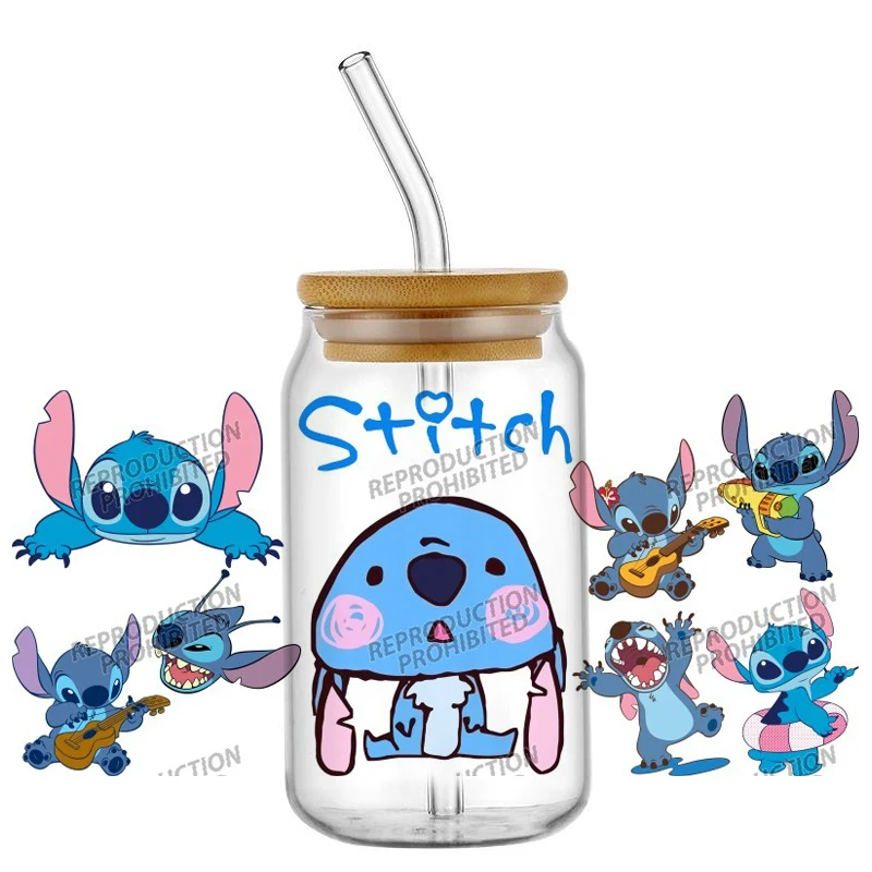 

41 новый дизайн Kawaii Stitch водостойкий телефон «сделай сам» милые наклейки с изображением инопланетянных существ 3D переводки УФ-наклейки DTF 16 унций обертывания для очков и чашек