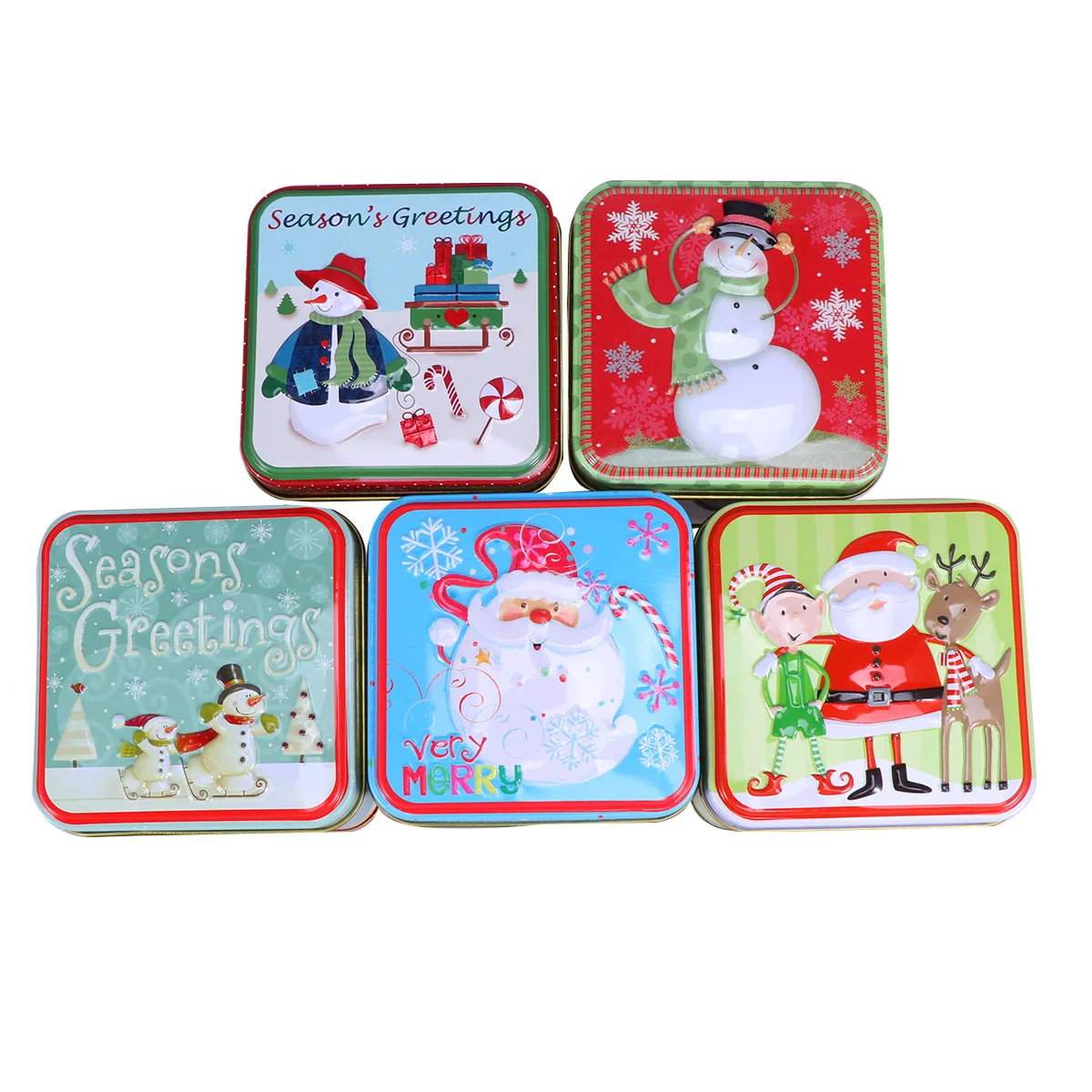 

5 Pcs Square Candy Tin Boxes Tinplate Smooth Edges Christmas Gift Storage Container for Cookies Treats Holiday Decor