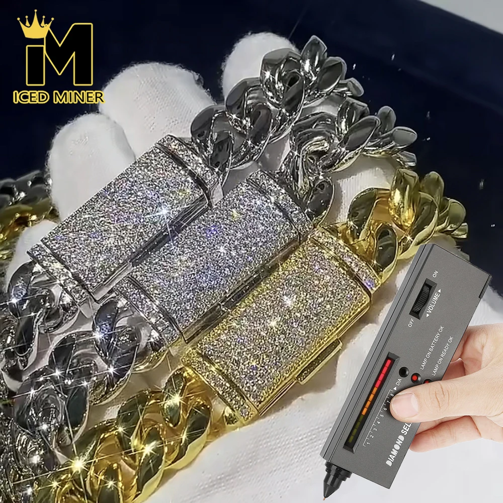 Icedminer 925 Silver Glasp Moissanite Necklaces For Men Stainless Steel Cuban Link Chain Necklace Pass Diamonds Tester Drop Ship