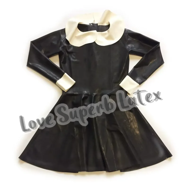 

Latex Gummi Maid Dress with Back Zip Maid Latex Gummi Round Collar Dress Cosplay Kleid Long Sleeve 0.4mm