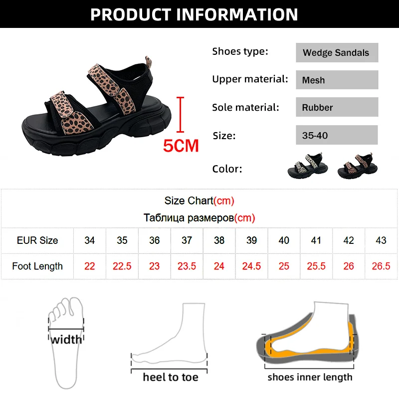 Leopard Hook Loop Platform Sandals Women Mesh Knitting Thick Bottom Sandals Woman Summer Wedges Non-Slip Sports Sandalias Mujer