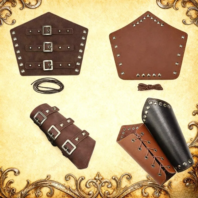 

Medieval Leather Bracers Vintage Warrior Style Arm Guards LARP Costume Accessory