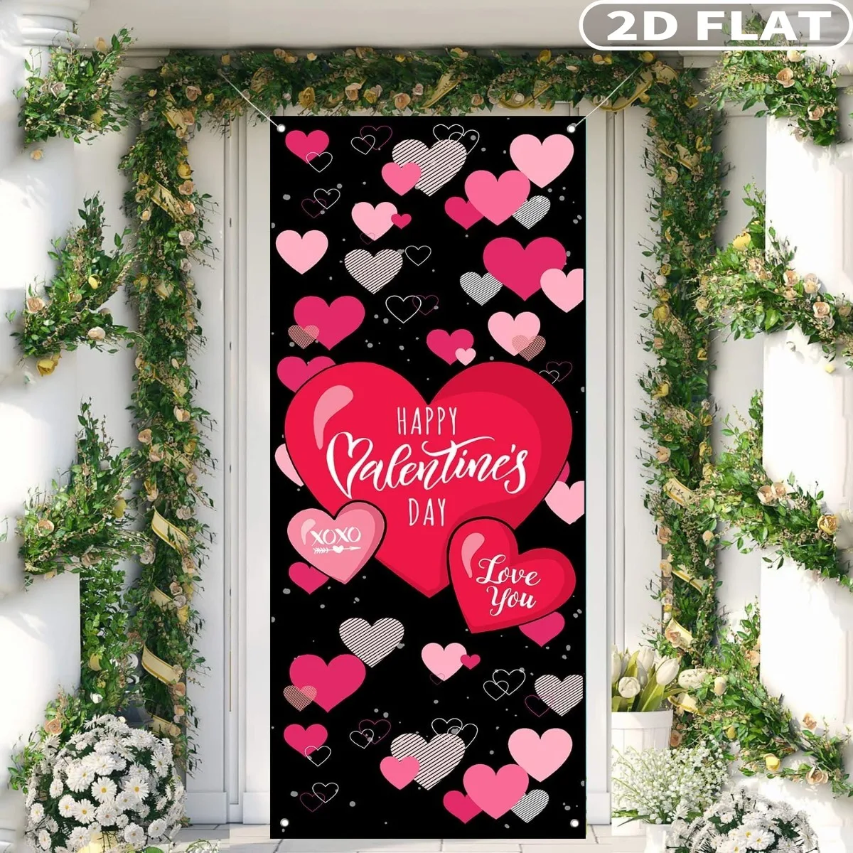 1pc Happy Valentine's Day Door Cover with Grommets, 30x71 Inch Valentine's Day Heart Shaped Door Cover, Durable Polyester