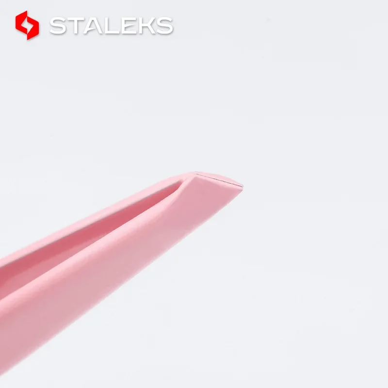 STALEKS BEAUTY&CARE 11-3 New High Quality Pink Slant Tip Eyebrow Tweezers Stainless Steel Hair Removal Beauty Makeup Tool