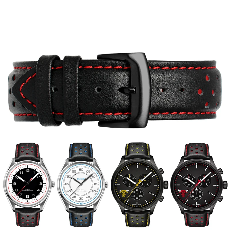 For Omega Tissot T116.617 fashion Sport Genuine leather watch strap male 22mmBlack red orange blue yellow line Soft accessories