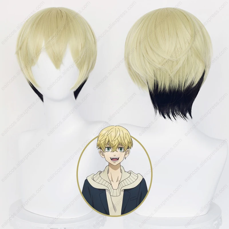 Anime Chifuyu Matsuno Cosplay Wig 32cm Light Golden Black Mixed Color Wigs Heat Synthetic Fiber Hair