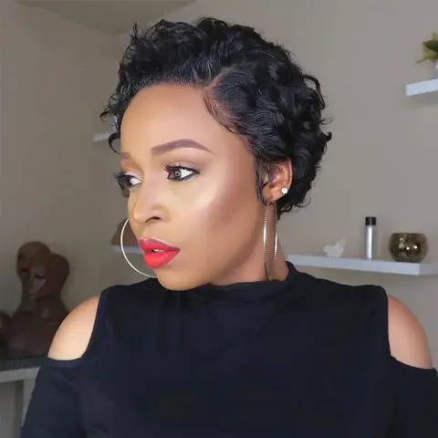 Indian Hair Pixie Cut Wig Water Curly 100% Virgin Hair Wig Natural Color 1B/30 Short Bob Full Machine Made Wigs For Black Women