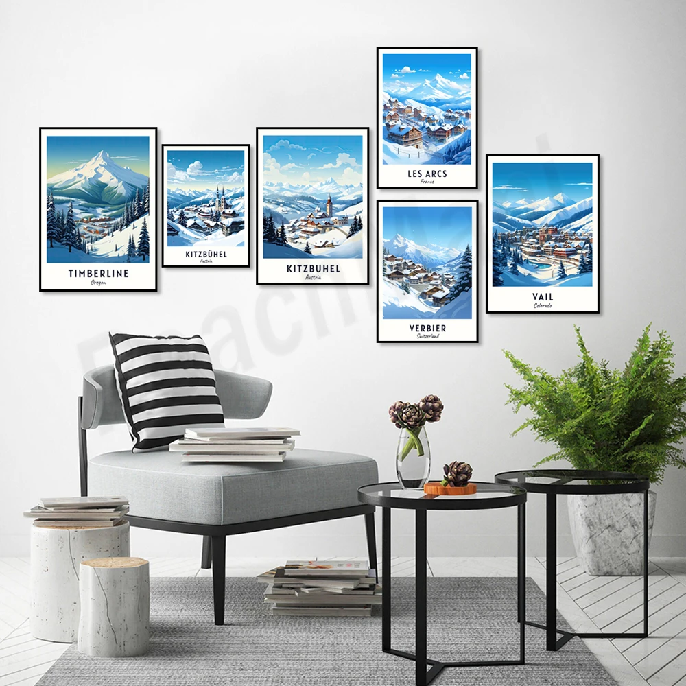 Serchevalier، Steamboat Springs، Vail Ski، Alpbach، Verbier، Chamonix، St. Moritz، Oregon، Les Arcs Ski، ملصق Washington Ski
