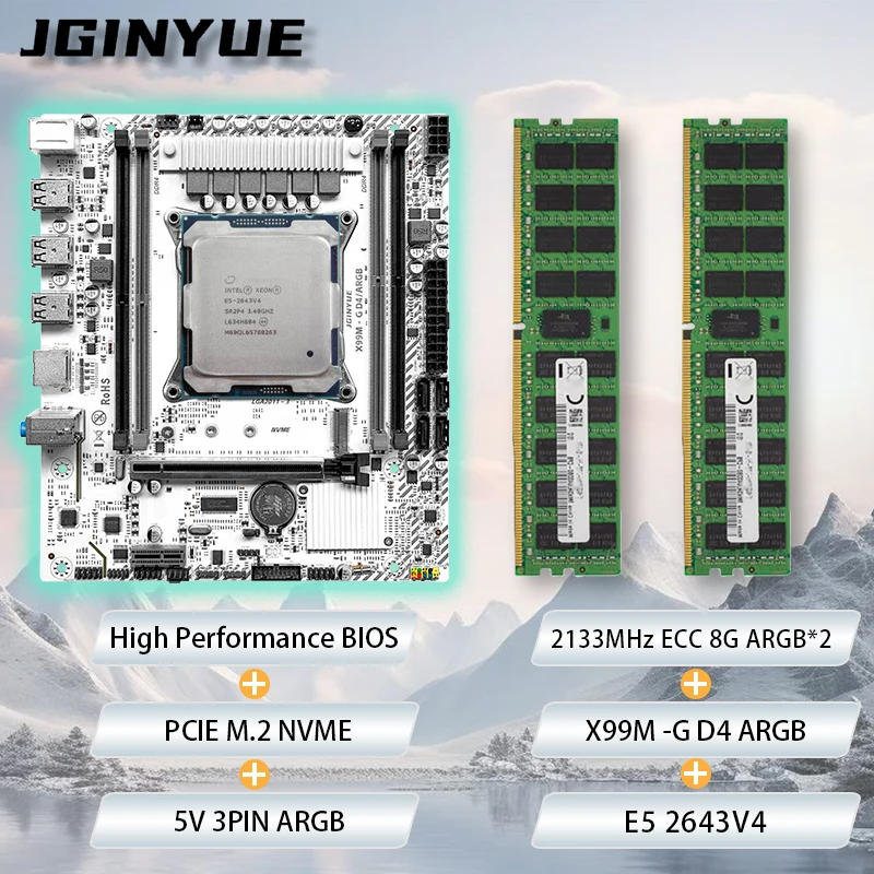 

JGINYUE X99M-G Motherboard M-ATX combo E5 2643 V4 8GB*2 2133MHz DDR4 ECC RGB RAM kit bundle DIY Fun new ARGB software
