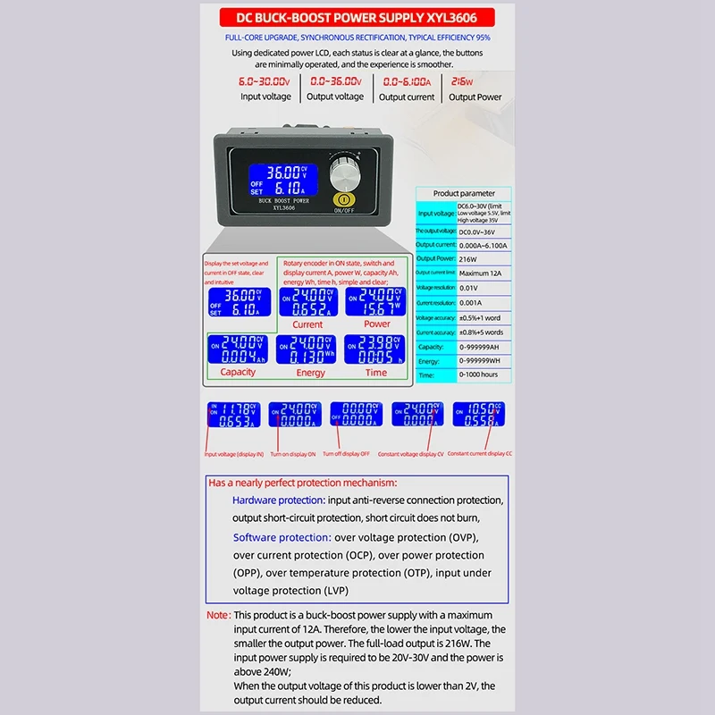 Автоматический модуль вверх и вниз напряжения постоянного тока XYL3606 36V6A, Регулируемый источник питания NC