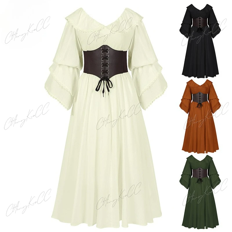

Винтажное женское платье в стиле ретро на шнуровке с длинным рукавом длиной до пола, средневековое платье, костюм на Хэллоуин для вечеринки, женская одежда