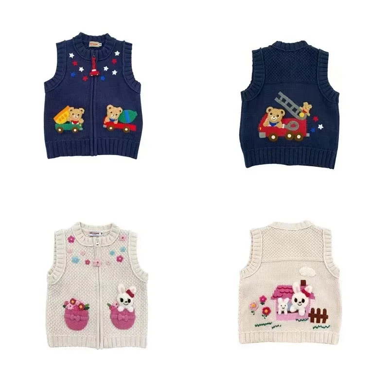 

Boy's Clothes Vest 2023 Autumn Winter Fashion Brand Embroidery Bear Rabbit Pattern Kids with Zipper Sweater Horse Clip Girl