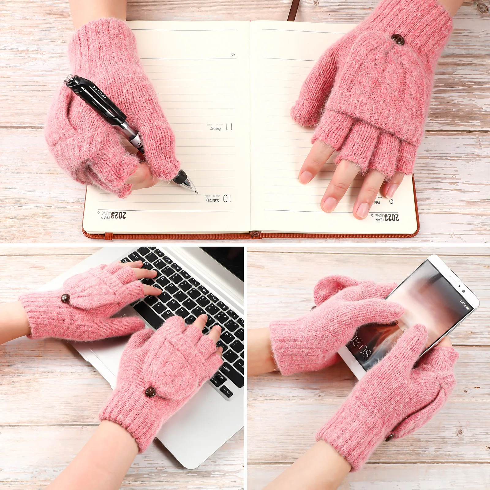 

1Pair Warm Convertible Gloves Womens Wool Fold-Back Mitten Flap Perfect Running Driving Winter Hand Warmers Cold Weather