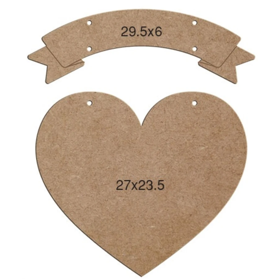 L114 Heart Door Ornament, Unpainted Raw Wood Mdf Chalkboard