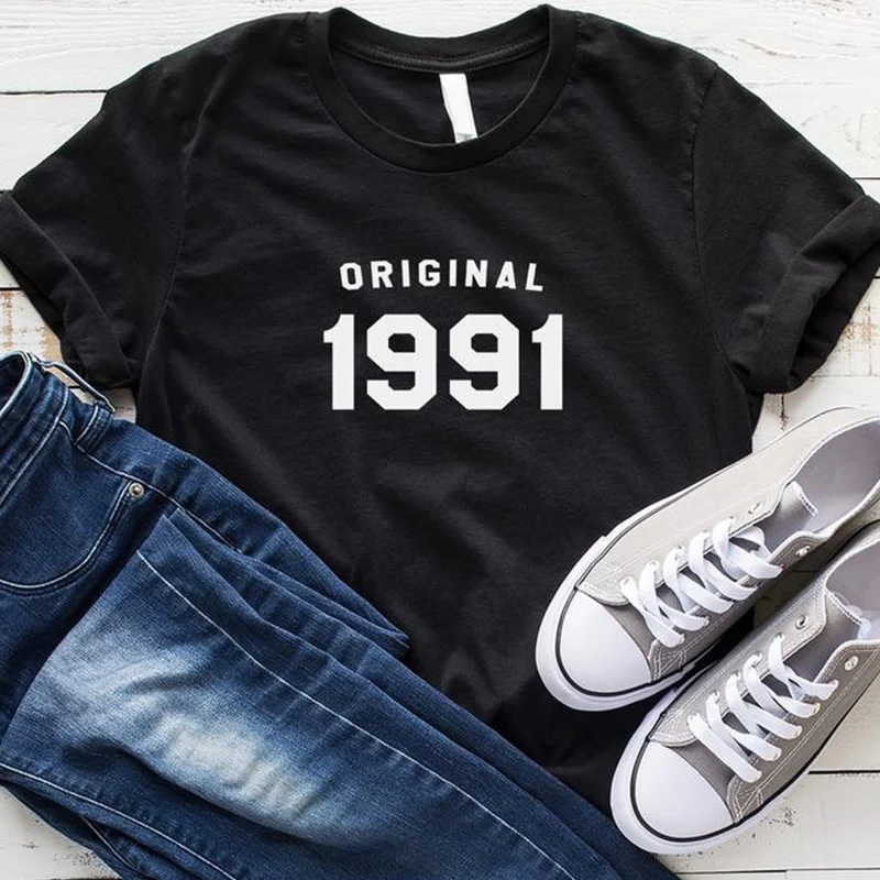 33rd Birthday Original 1991 T Shirt Women Causal Graphic Tees Cotton Short Sleeve Tumblr Tshirt  Tops Drop Shipping