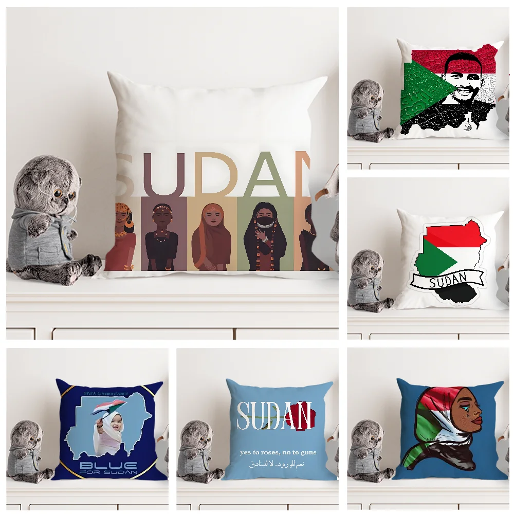 Flag Of Sudan Pattern Pillow Case Double Sided Printed Cushion Cover Soft Short Plush Sofa Decorative Home Decoration