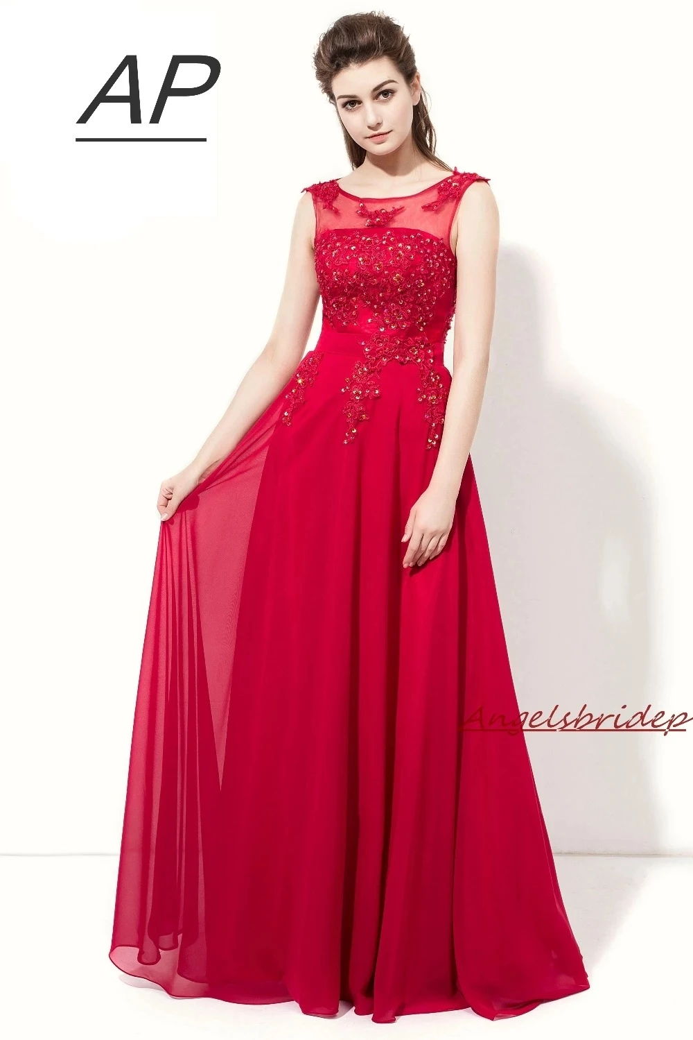 ANGELSBRIDEP – robe de demoiselle d'honneur en mousseline, avec Appliques de perles, robe de soirée formelle, Corset, grande taille, Photo réelle