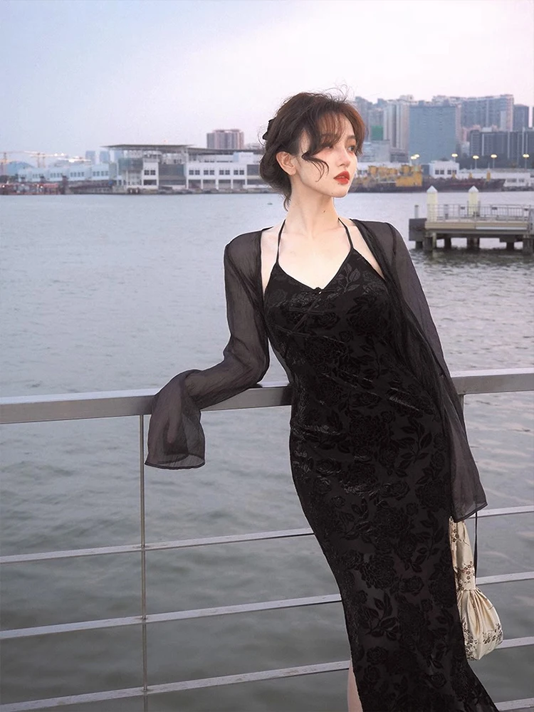 New Chinese Style Retro Yellow Sun Protection Clothing Women's Summer Thin Strap Dress Outer Batwing Cardigan Spring Autumn