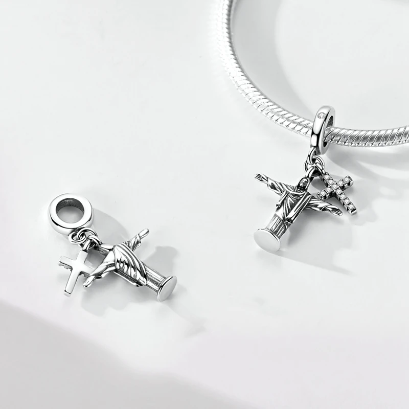 Charms aus 925 Sterling Silber mit Pferde-, Pilz-, Kreuz- und Herz-Motiven, Passend für Armbänder und Perlen, Feiner Damenschmuck, Geschenke – Detail 11