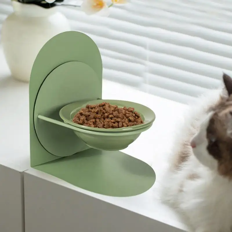 Pet Dish Ceramic Adjustable Cat Bowl With Magnetic Stand Removable Food Feeder Bowl Anti-Tip Dish For Pet Easy Eating