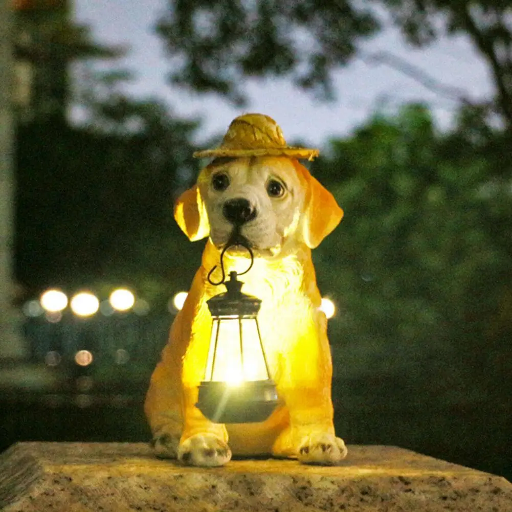 Solar Panel Powered Dog Statue Weather-resistant Outdoor Solar Light Weather-resistant Puppy Sculpture Light with for Outdoor