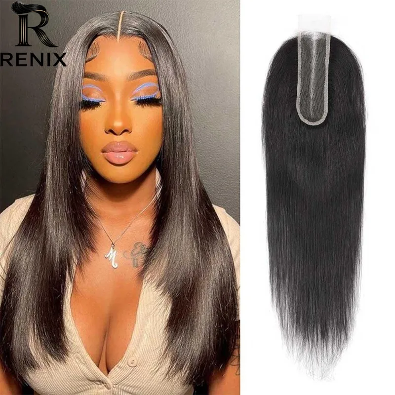 

22 Inch 2x6 Lace Closure Straight Human Hair Pre-plucked with Baby Hair Middle Part Closure Natural Color Brazilian Remy Hair