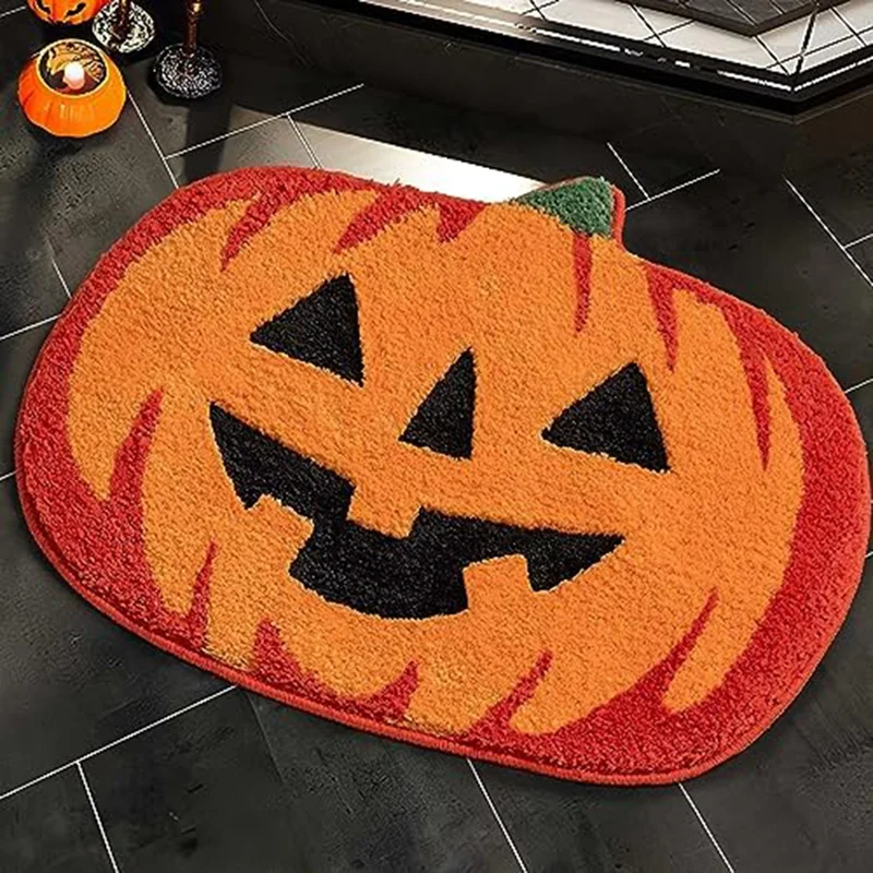 

1 PCS Bathroom Decor Fall Pumpkin Bathroom Rugs Non Microfiber Washable Absorbent Carpet Autumn Home Decoration Orange