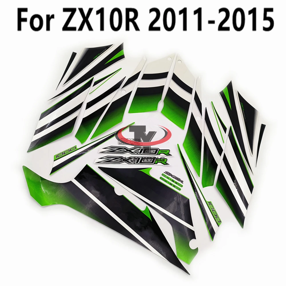 

For ZX10R ZX 10R 2011-2012-2013-2014-2015 Silkscreen Applique High Quality Sticker Full Kit Green Black White Gradient Prints