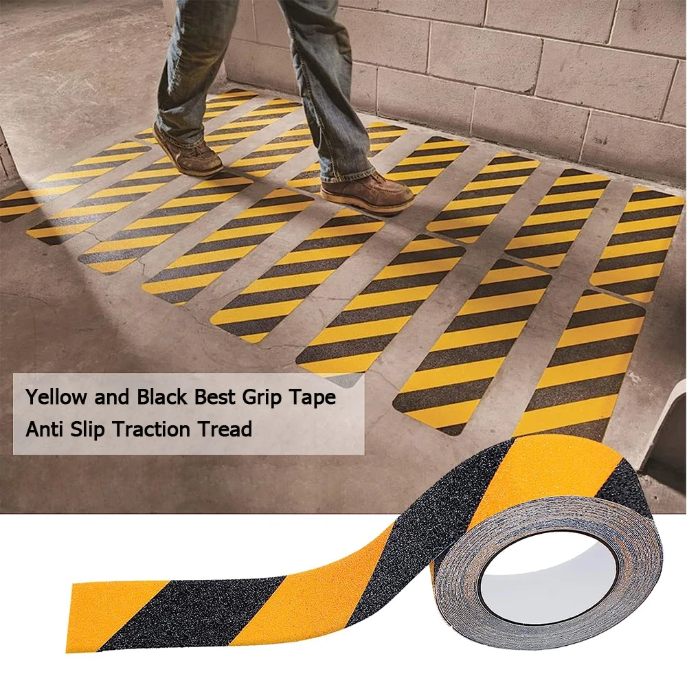 5M Yellow and Black Non Slip Tape Safe Walk Outdoor Abrasive Adhesive For Stairs Safety Tread Step Indoor Caution Warning Tape