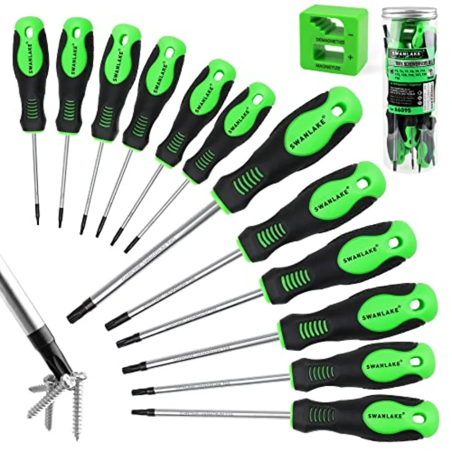 

SWANLAKE Magnetic Torx Screwdriver Set 13 Pieces T5 to T40 Star Screwdrivers for Precision Electronics Repair Automotive Mainte