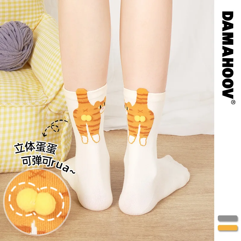 

Cartoon Funny Socks for Woman Accessories Cotton Cat Pattern Middle Tube Socks non-slip Sport Sock
